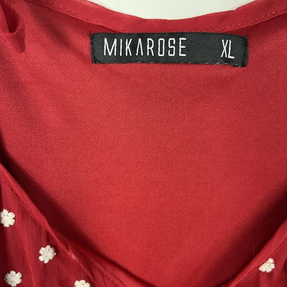 MIKAROSE Red White Daisy Mini Sundress XL Tie Shoulder Ruffles Cottagecore - Picture 10 of 12